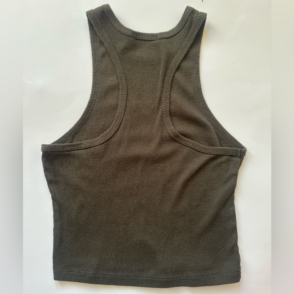 Olive Green Ribbed Racerback Tank Top - Picture 2 of 5